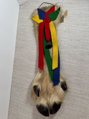 Vintage 1985 Reindeer Hoof Wall Hanging Real Fur Folk Art 18” Taxidermy Unusual